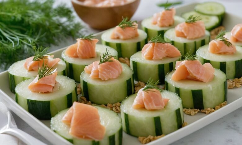 Chatelaine Smoked Salmon Rolls on Cucumber
